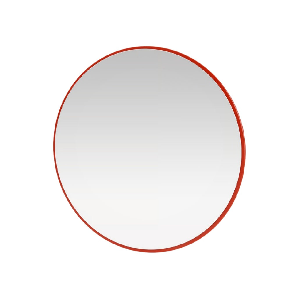 Round Wall Mirror with Red Frame - Modern Decorative Accent for Home**
