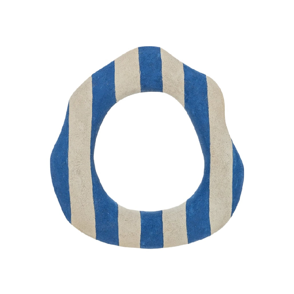 Striped Clay Decorative Ring - Blue and White Design**