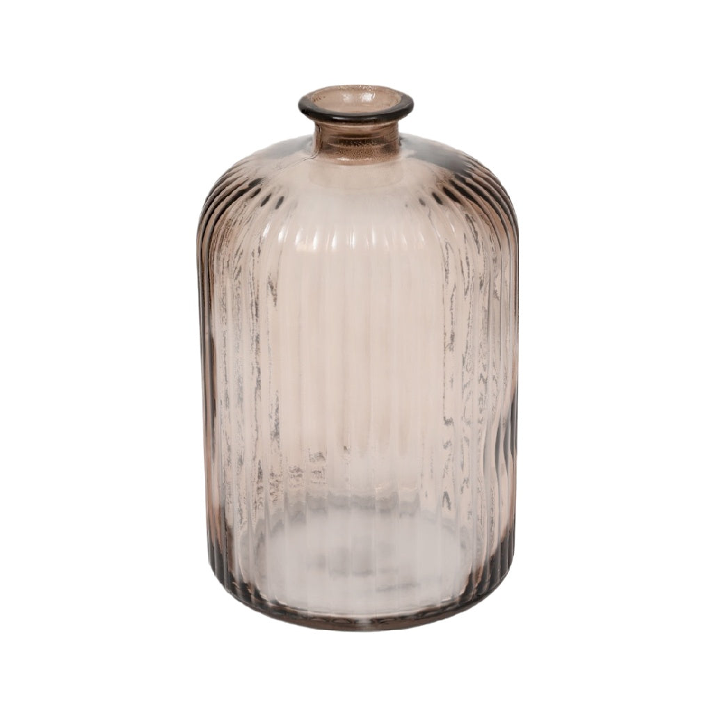 Elegant Ribbed Glass Vase - Smoky Brown Decorative Jar