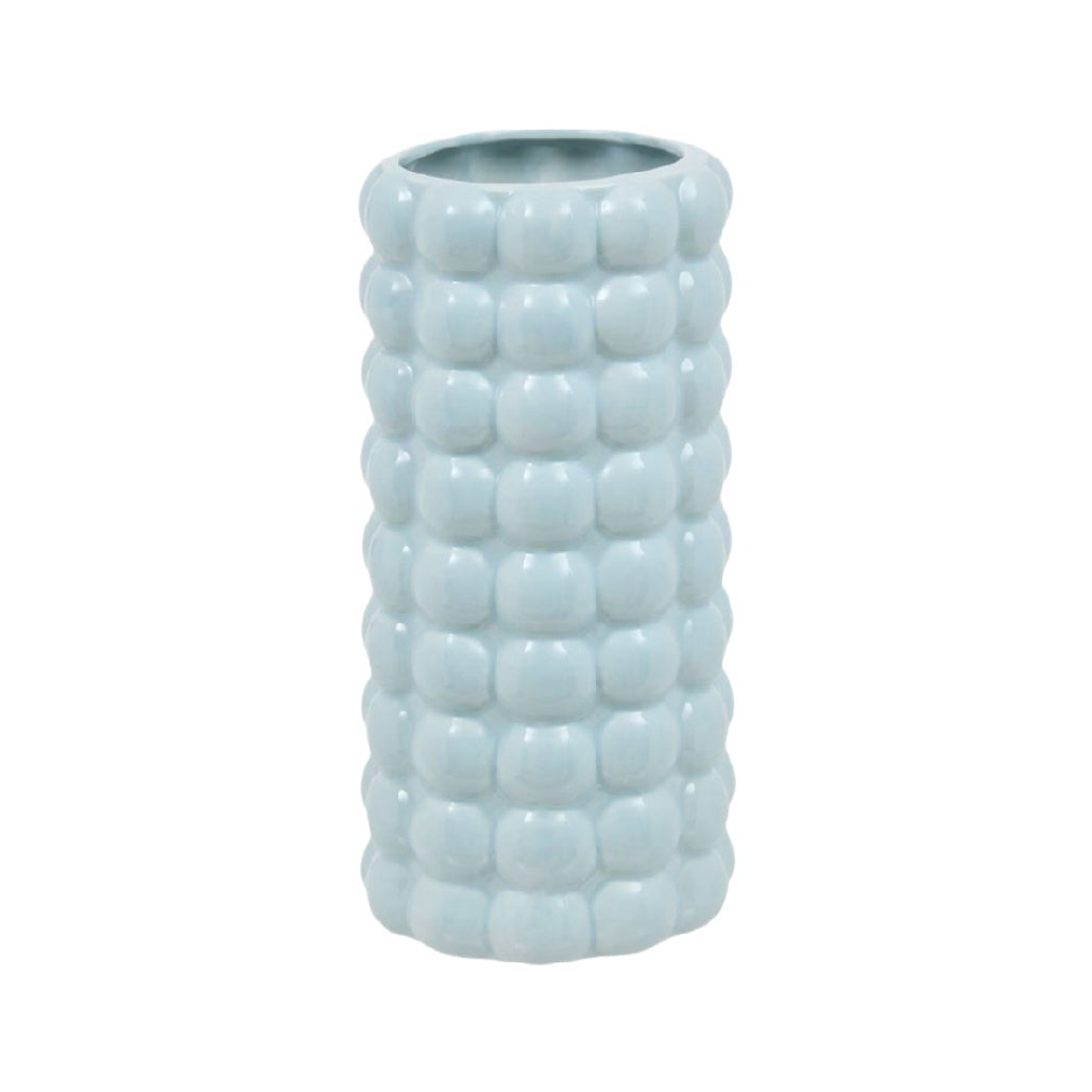 **Ceramic Textured Blue Vase - Modern Decorative Flower Holder**