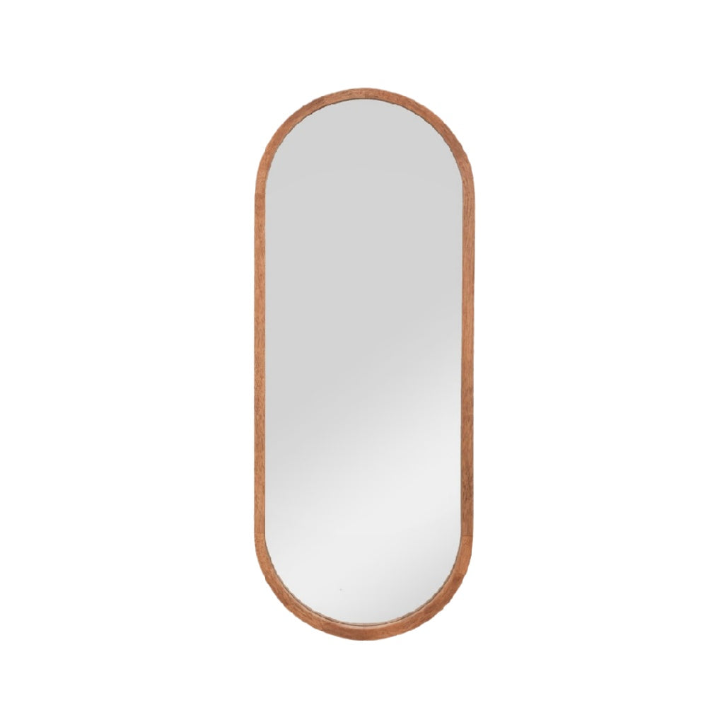 Elegant Oval Wall Mirror with Wooden Frame - Stylish Home Décor Element